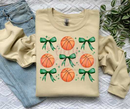 Basketball & Green Bows |  Adult Sweatshirt