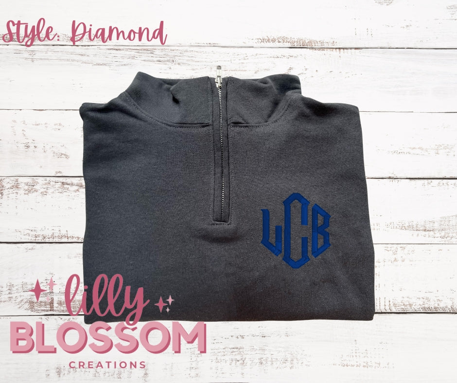 Embroidered Quarter Zip | Diamond Monogram