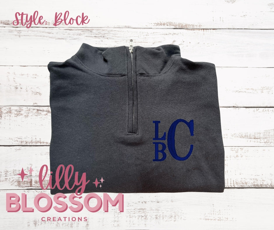 Embroidered Quarter Zip | Block Monogram