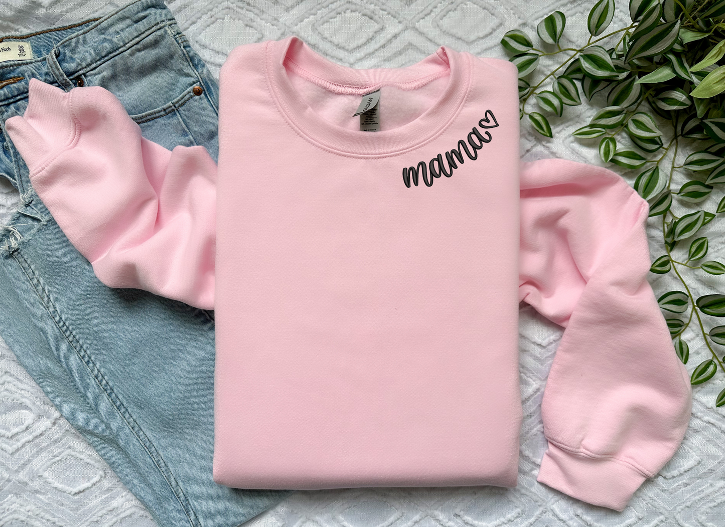 Embroidered Mama Neckline Sweatshirt | Customized Sleeves