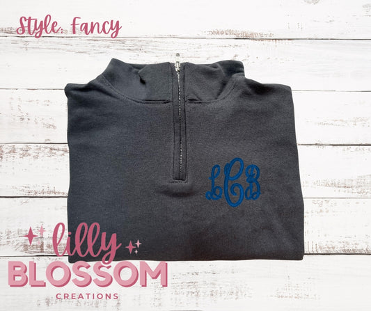 Embroidered Quarter Zip | Fancy Monogram