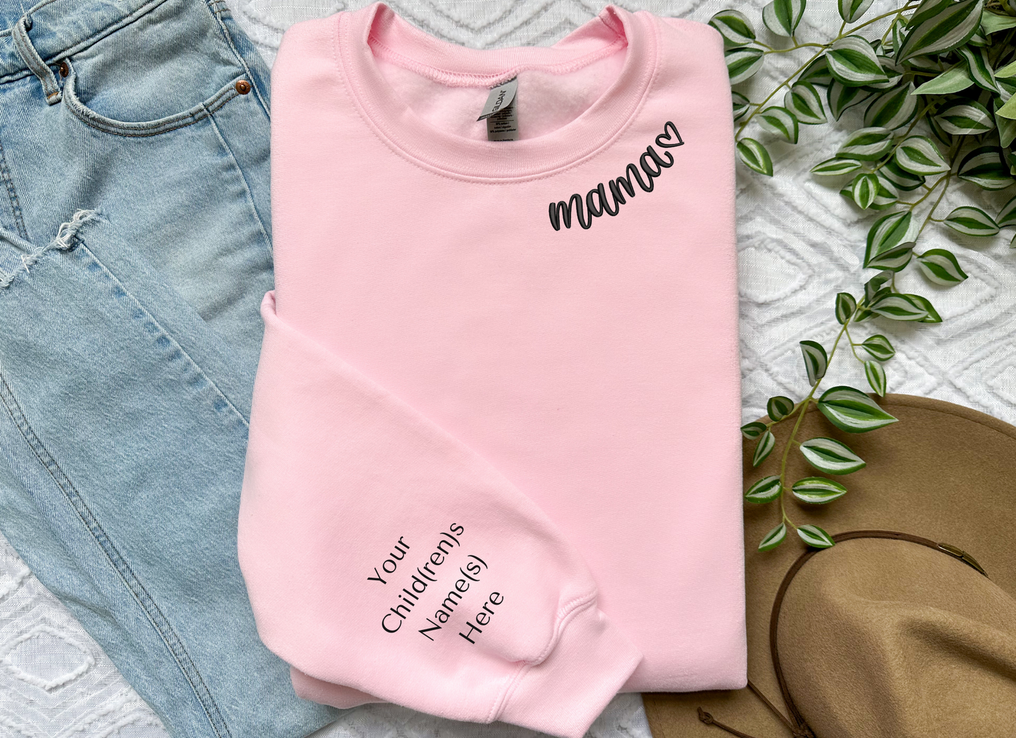 Embroidered Mama Neckline Sweatshirt | Customized Sleeves