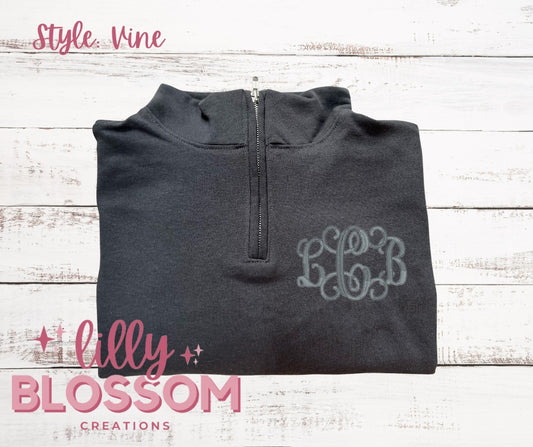 Embroidered Quarter Zip | Vine Monogram